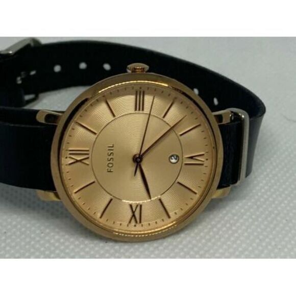 Fossil ES3707 Jacqueline Women's Black Leather Analog Rose Dial Quartz Watc Aa34 - Picture 6 of 9